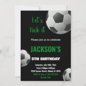 Black Ball Green Texte Soccer Invitation (Devant)