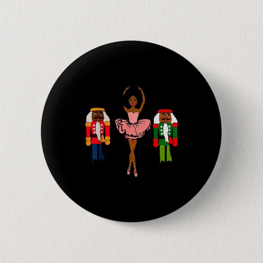 Black Ballerina Christmas Black Nutcracker Xmas Af Ronde Button 5,7 Cm (Voorkant)