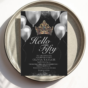 Black Balloons Crown 50ste verjaardag Kaart