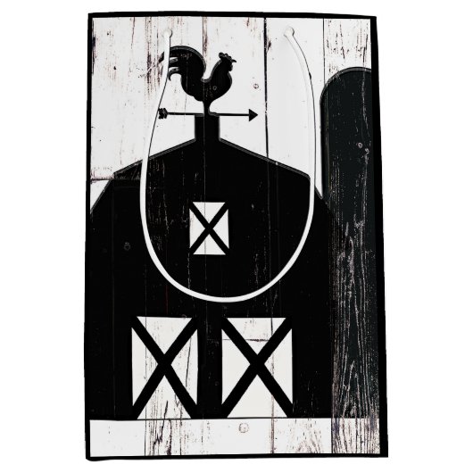 Black Barn White Wood Rustic Farmhouse Weddenschap Medium Cadeauzakje (Voorkant)