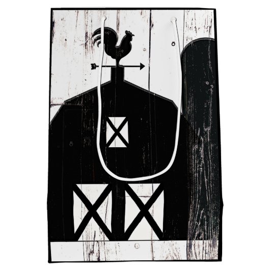Black Barn White Wood Rustic Farmhouse Weddenschap Medium Cadeauzakje (Achterkant)