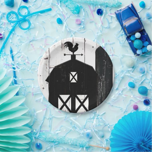 Black Barn White Wood Rustic Farmhouse Weddenschap Papieren Bordje (Feest)