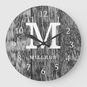 Black Barn Wood Farmhouse Monogram Grote Klok