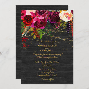 Black Barnboard Burgundy Boho Flowers Kaart