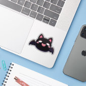 Black Bat Cat - Kawaii Flying Kitten Sticker (Laptop met iPhone)