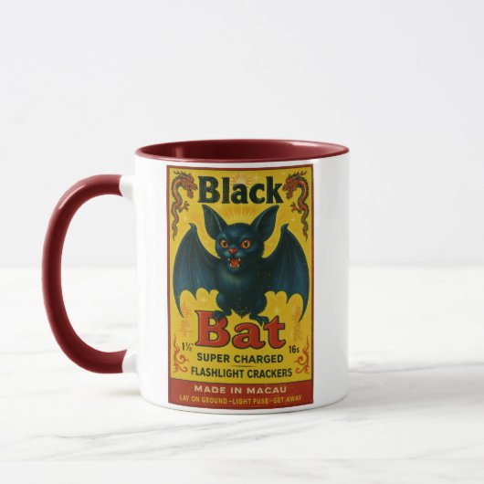 Black Bat Firecracker Vintage Mug (Gauche)