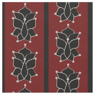 Black Batik Stripes Brick Red Stof