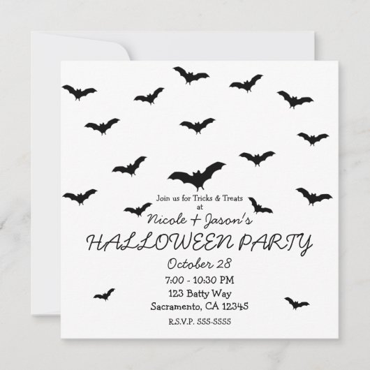 Black Bats & White Cute Halloween Party Kaart (Voorkant)