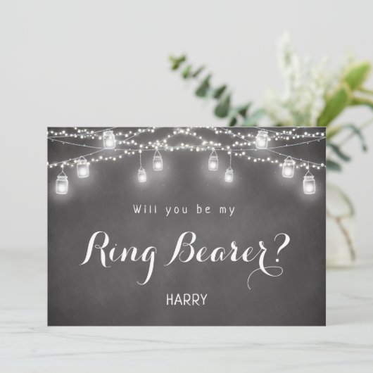 Black be My Ring Bearer Rustic Mason Jar Kaart (Staand voorkant)