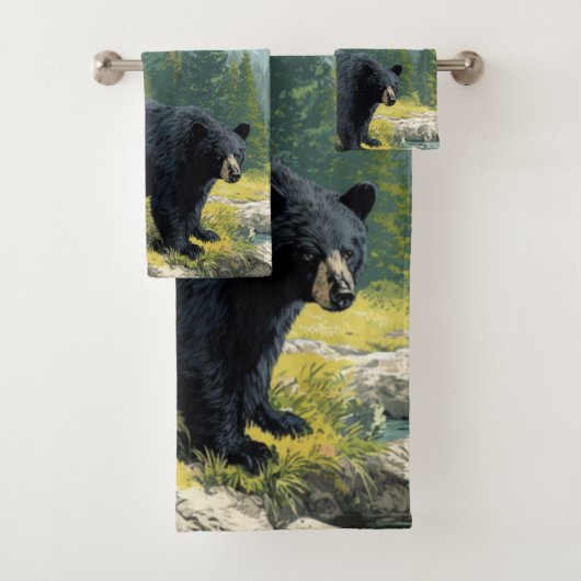 Black Bear Nature Towel Set Personalize It  (En situation)