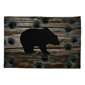 Black Bear Paws Rustic Wood Kussensloop (Achterkant)