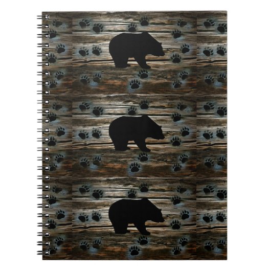 Black Bear Paws Rustic Wood Notitieboek (Voorkant)