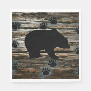 Black Bear Paws Rustic Wood Servet