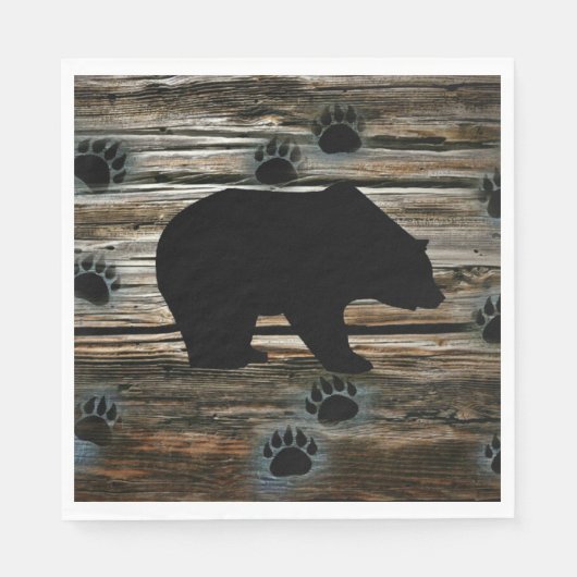 Black Bear Paws Rustic Wood Servet (Voorkant)