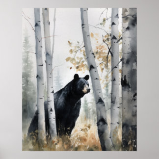 Black Bear Woodland Animal Art Imprimer Poster