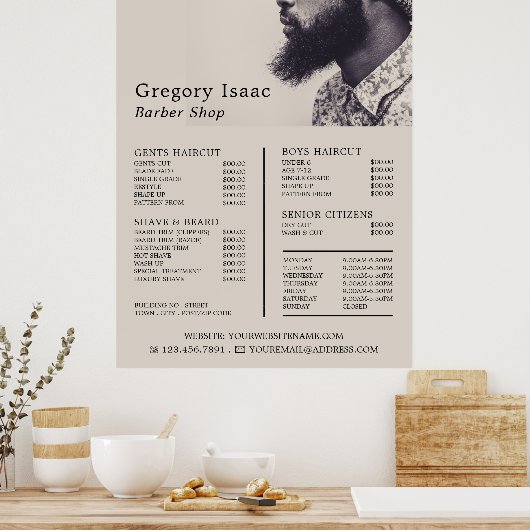 Black Beard Model, Heren Kappers Prijslijst Poster (Keuken)