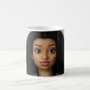 Black Beauful Woman Doll Cartoon Afbeelding Koffiemok