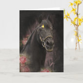 Black Beauty Friesian Horse - Carte de voeux (Fleur jaune)
