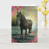 Black Beauty Friesian Horse - Wenskaart Kaart (Gele Bloem)