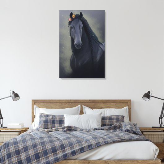 Black Beauty Friesian Horse - Wrapped Canvas (Insitu (Slaapkamer))