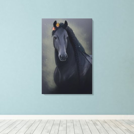 Black Beauty Friesian Horse - Wrapped Canvas (Insitu (Houten vloer))