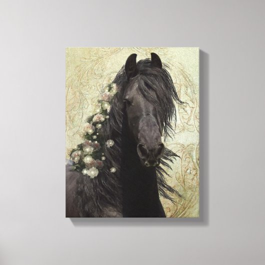 Black Beauty Friesian Horse - Wrapped Canvas (Voorkant)
