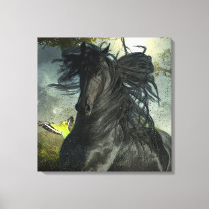 Black Beauty Friesian Horse - Wrapped Canvas Afdruk