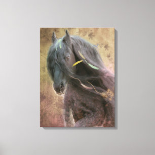 Black Beauty Friesian Horse - Wrapped Canvas Afdruk