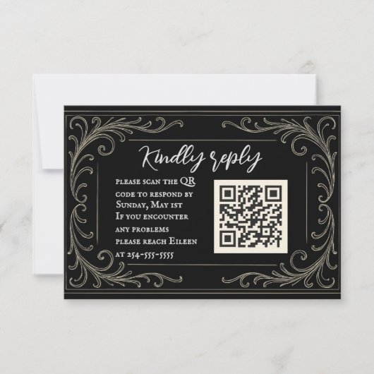 Black Beauty QR Code Huwelijk RSVP Kaart (Voorkant)