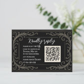 Black Beauty QR Code Huwelijk RSVP Kaart (Staand voorkant)
