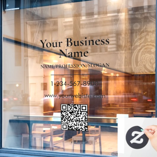 Black Bedrijfsnaam Storefront QR Code Contactgegev Raamsticker (Cafe Raam)