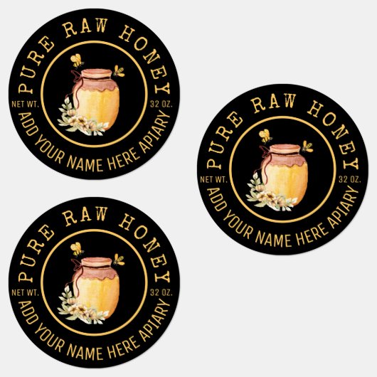 Black Bee Honey Label Metallic Gold Text  (Groep)