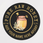 Black Bee Honey Label Metallic Goud Tekst (Design 1)