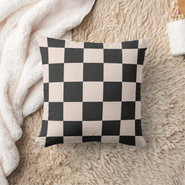 Black Beige Checkerboard Pillow Kussen (Deken)