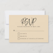 Black Beige Modern Script Lettering Wedding RSVP Kaartje (Voorkant)