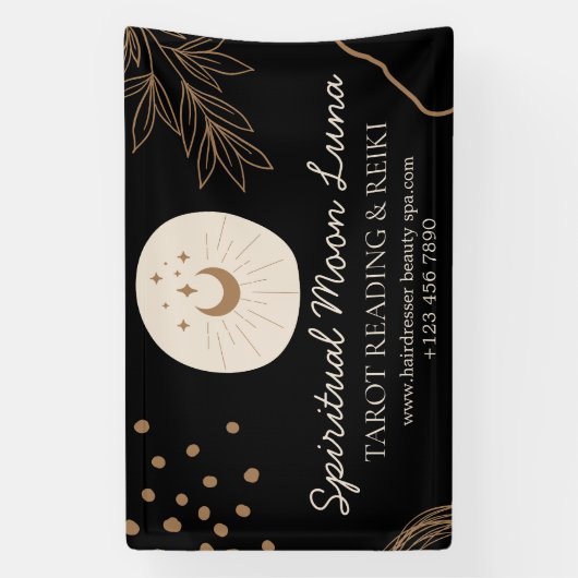 Black Beige Moon en Stars Spiritueel Reiki Spandoek (Verticaal)