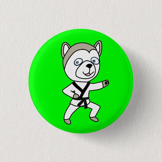 Black Belt Husky Dog Button (Voorkant)
