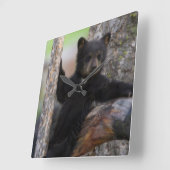 Black Beren Cub Lounging Vierkante Klok (Hoek)