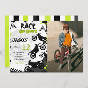Black Bike Anniversaire Photo Invitation