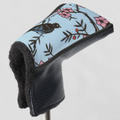 Black Bird Branches of Cherry Tree Pink Blossom Golfheadcover (3/4 voorkant)