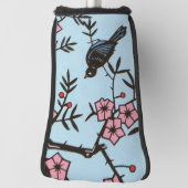 Black Bird Branches of Cherry Tree Pink Blossom Golfheadcover (Draai 90)