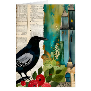 Black Bird Collage Style Vintage Vierge Carte inté