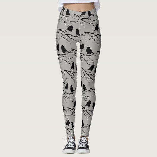 Black Bird Silhouette Schattigee vogelkunst Leggings (Voorkant)