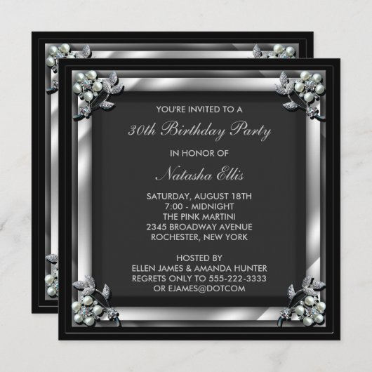 Black Birthday Event Party Invitation Modèle (Devant / Derrière)