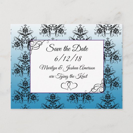 Black Black Damask Wedding Save the Date Briefkaar Briefkaart (Voorkant)