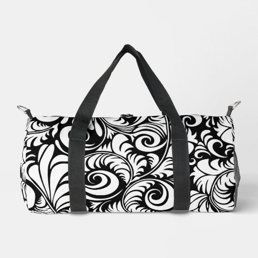 Black Blanc Abstrait Prin Floral Petit sac à doubl (Recto)