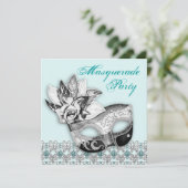 Black Blanc Turquoise Bleu Masquerade Invitations (Debout devant)