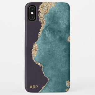 *~* Black Blauwgroen Agate Geode Gold Glitter iPhone XS Max Hoesje