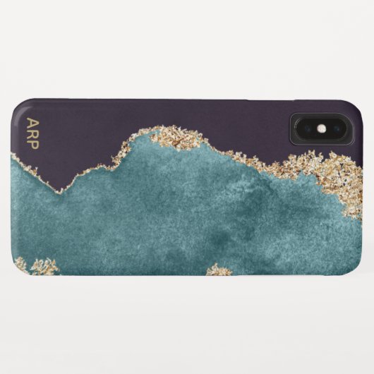 *~* Black Blauwgroen Agate Geode Gold Glitter Case-Mate iPhone Case (Achterkant (horizontaal))