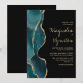 Black Blauwgroen Gold Agate Geode Wedding Kaart (Voorkant / Achterkant)